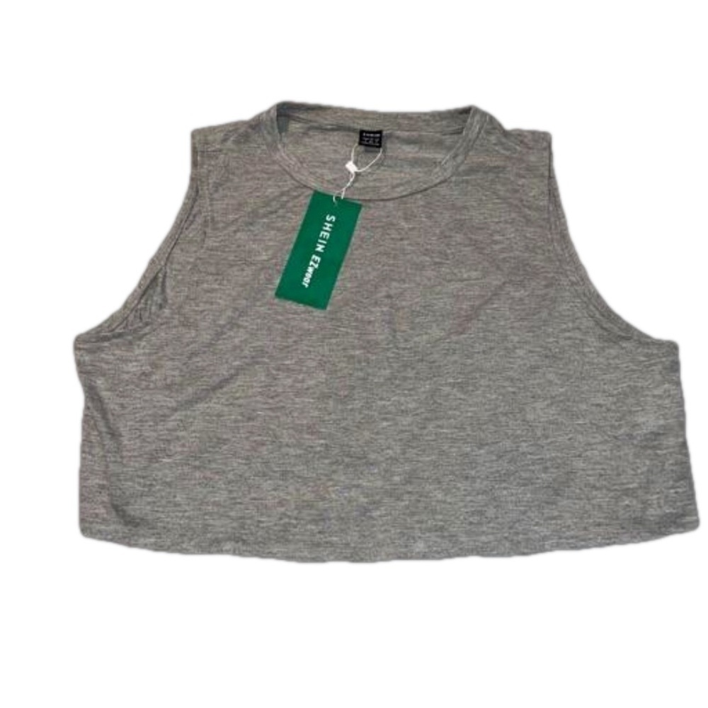 NWT SHEIN Easy Wear Minimalist Grey Crop Top Size Small Very Stretchy Sleeveless